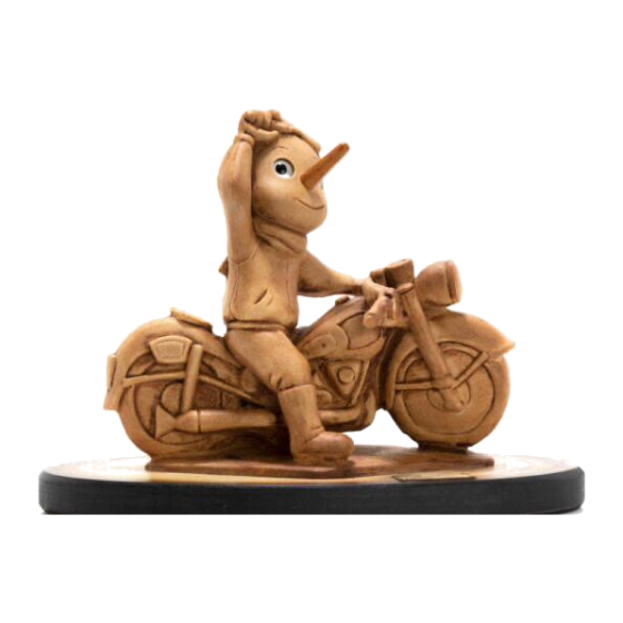 Pinocchio in motocicletta - creazione in legno fatta a mano